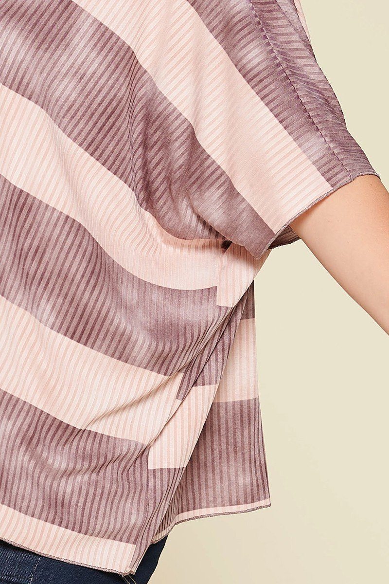 Stripe Printed Pleated Blouse Featuring A Boat Neckline And 1/2 Sleeves product image