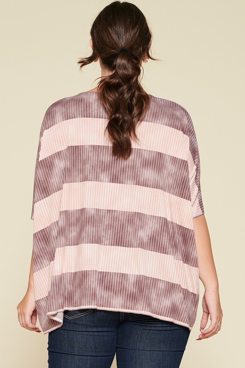Stripe Printed Pleated Blouse Featuring A Boat Neckline And 1/2 Sleeves product image