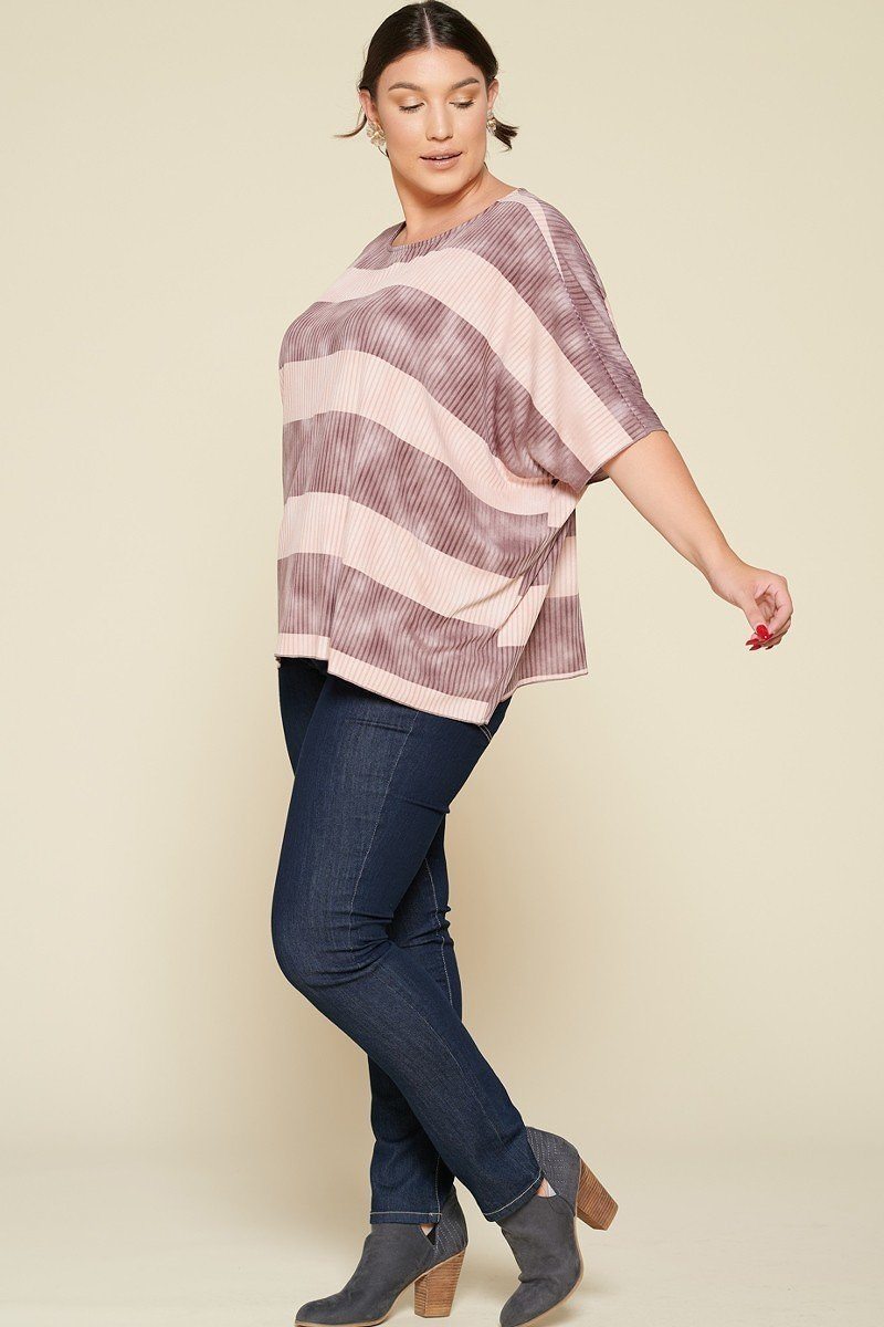 Stripe Printed Pleated Blouse Featuring A Boat Neckline And 1/2 Sleeves product image