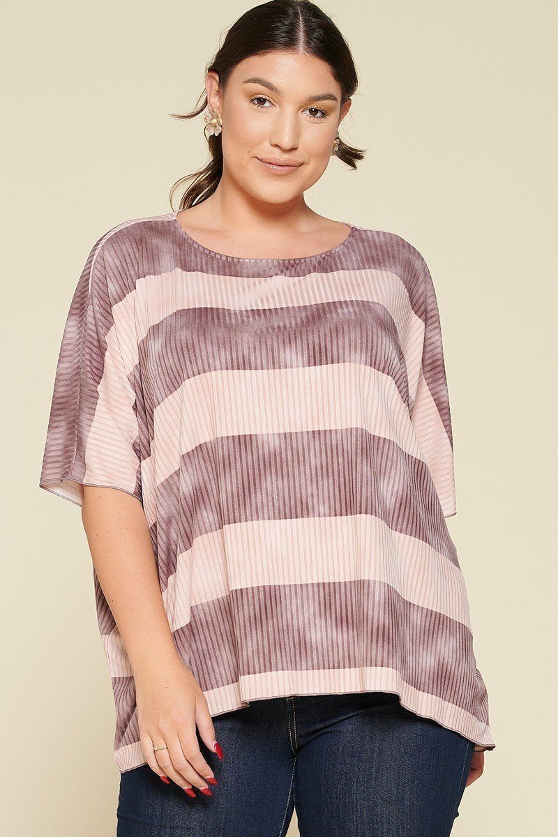 Stripe Printed Pleated Blouse Featuring A Boat Neckline And 1/2 Sleeves product image