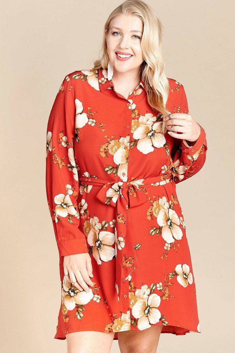 Floral Woven Button-down Collared Shirt Dress product image