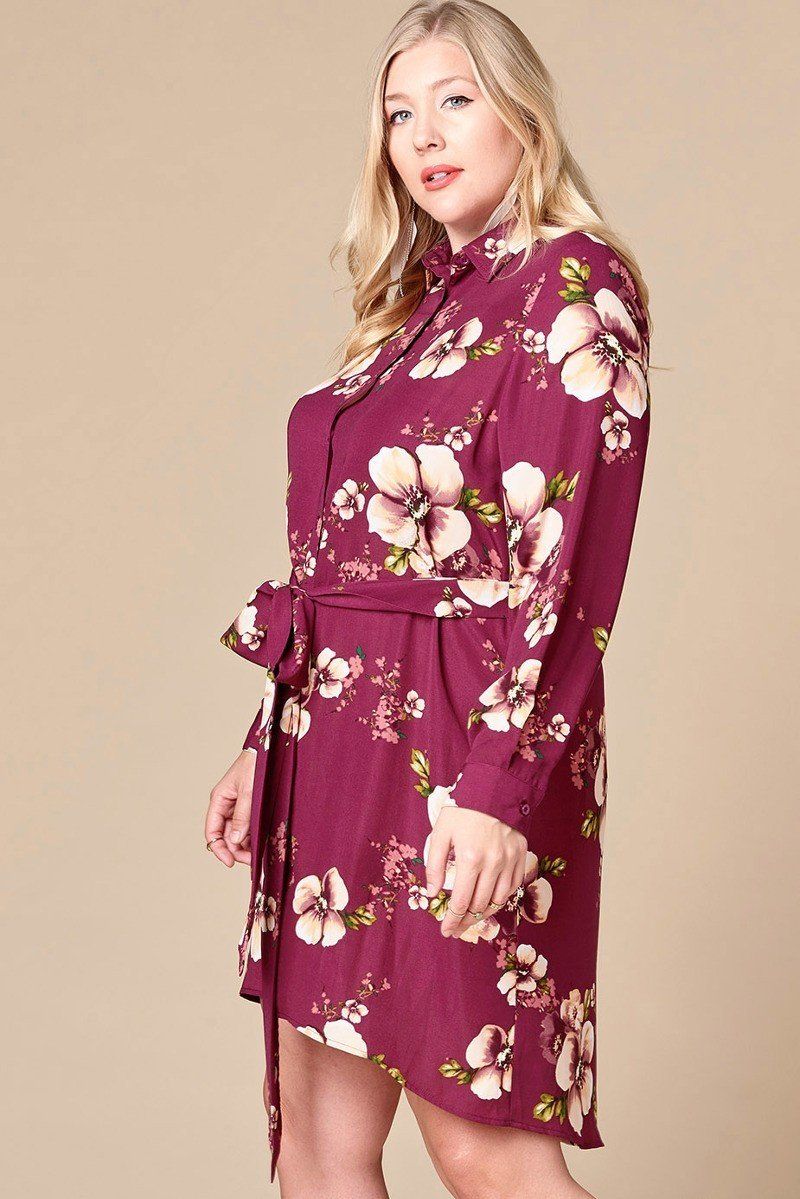 Floral Woven Button-down Collared Shirt Dress product image