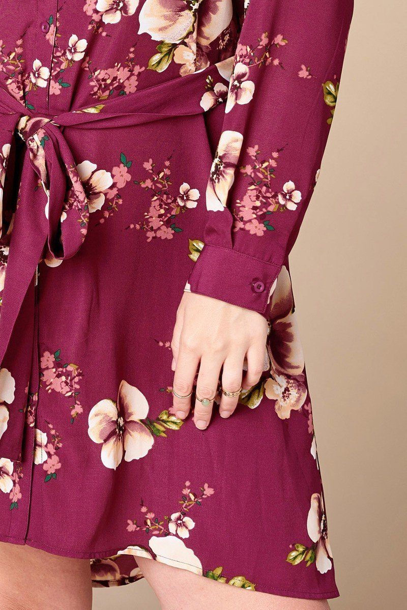 Floral Woven Button-down Collared Shirt Dress product image