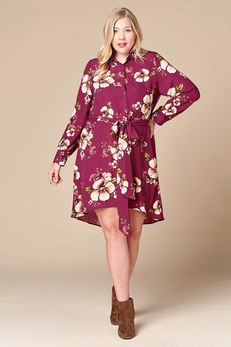 Floral Woven Button-down Collared Shirt Dress product image