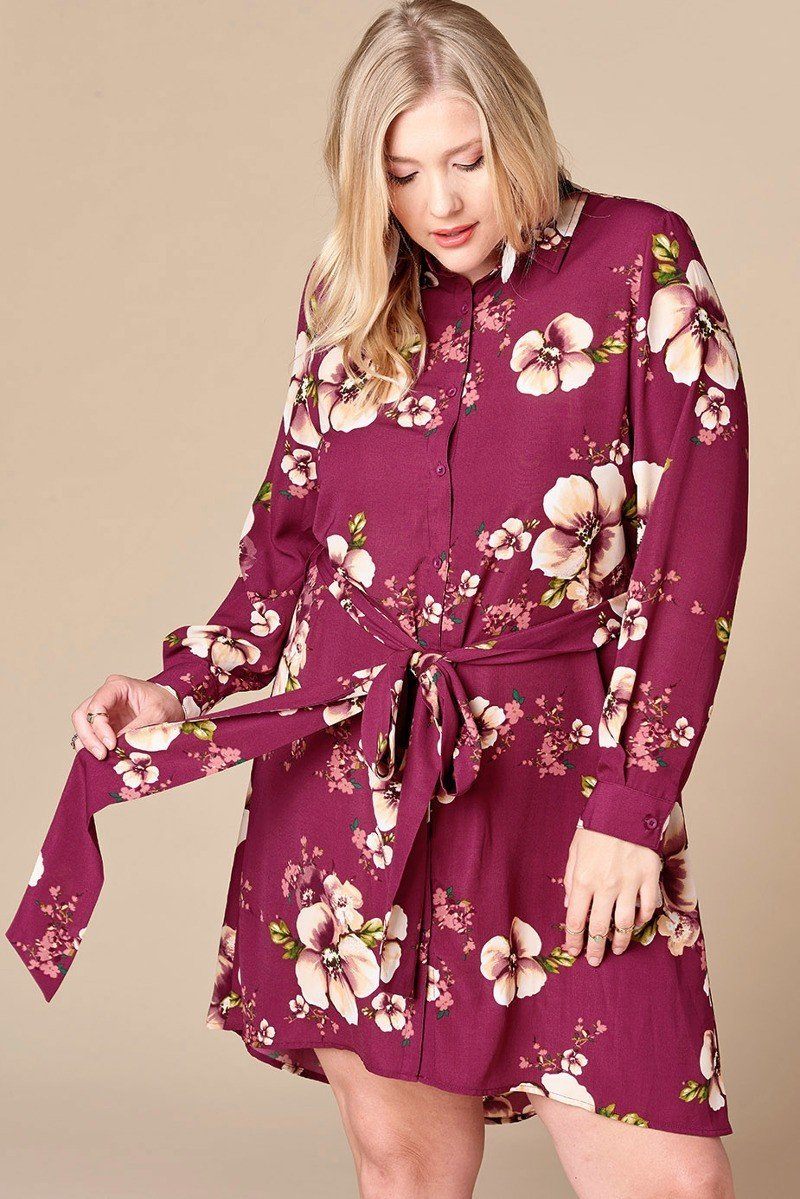 Floral Woven Button-down Collared Shirt Dress product image