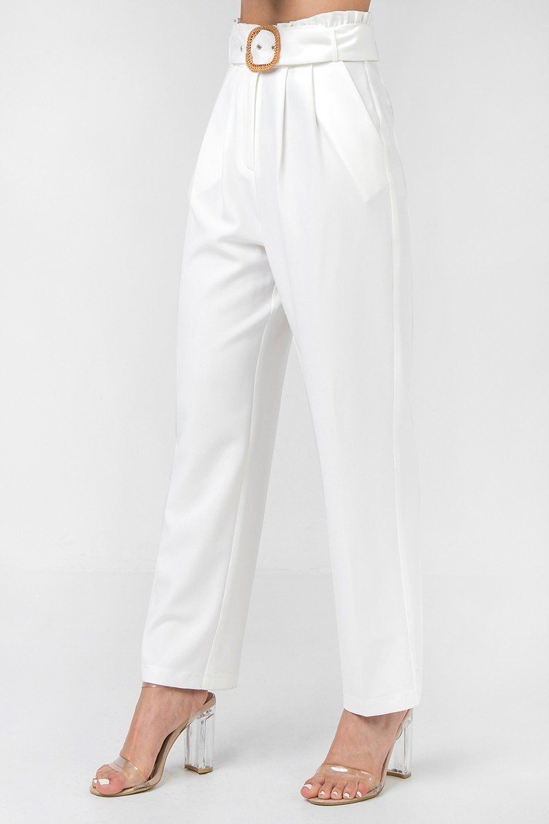 A Solid Pant Featuring Paperbag Waist With Rattan Buckle Belt product image