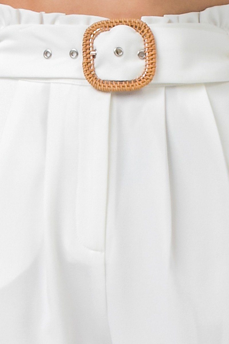 A Solid Pant Featuring Paperbag Waist With Rattan Buckle Belt product image