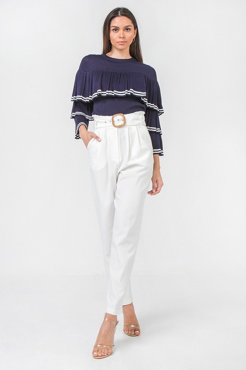 A Solid Pant Featuring Paperbag Waist With Rattan Buckle Belt product image