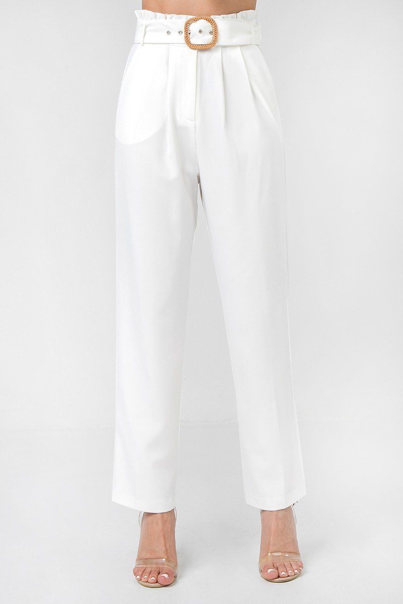 A Solid Pant Featuring Paperbag Waist With Rattan Buckle Belt product image