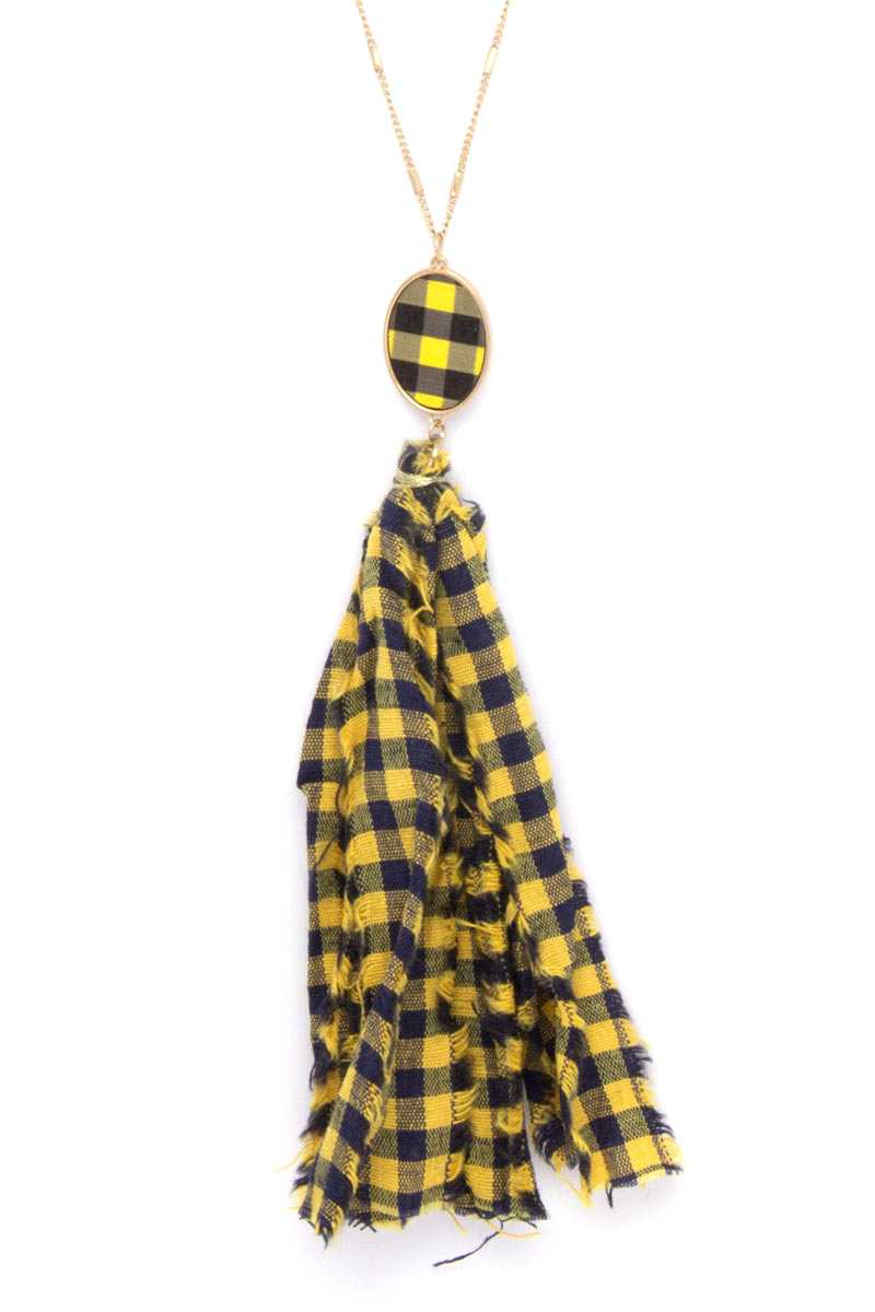 Checkered Pattern Fabric Tassel Necklace product image