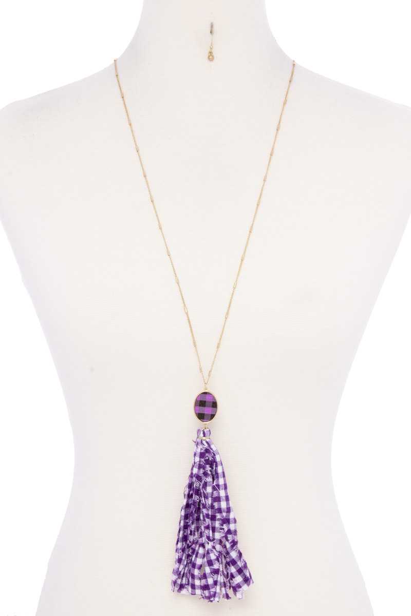 Checkered Pattern Fabric Tassel Necklace product image