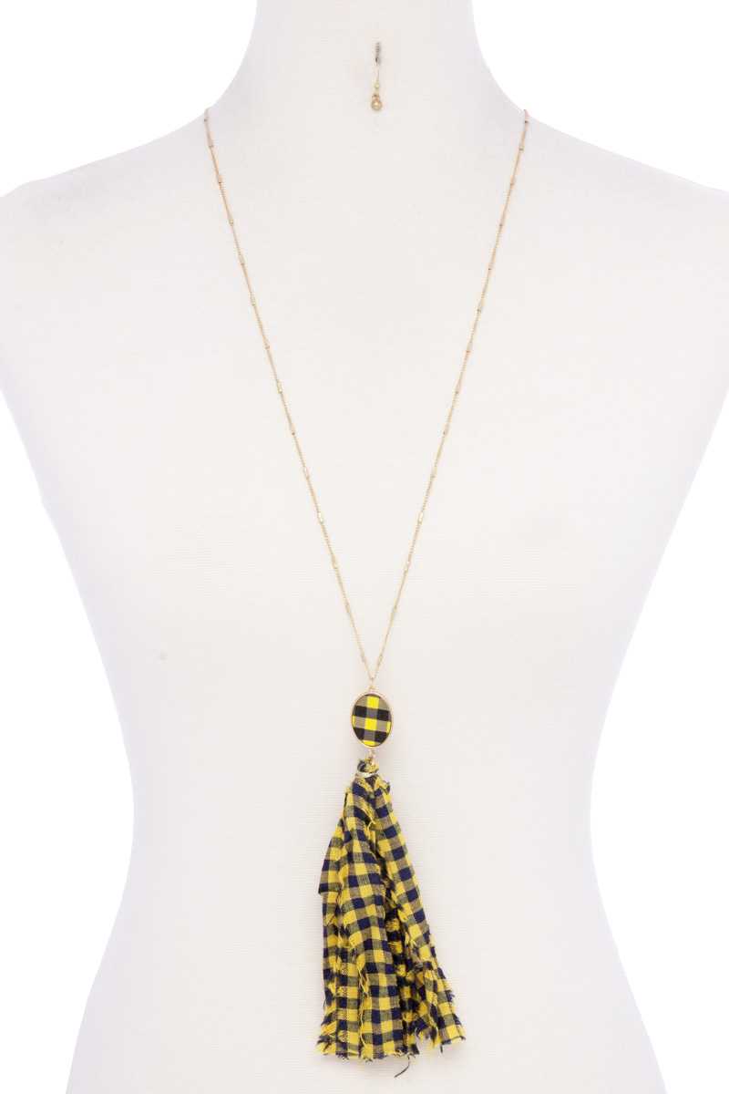 Checkered Pattern Fabric Tassel Necklace product image