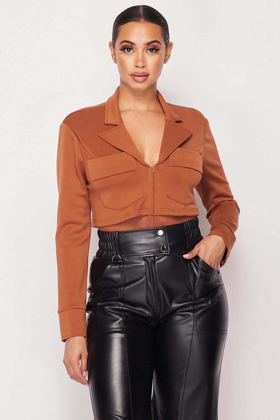 Deep-v Cropped Power Shoulder Blazer Bodysuit product image