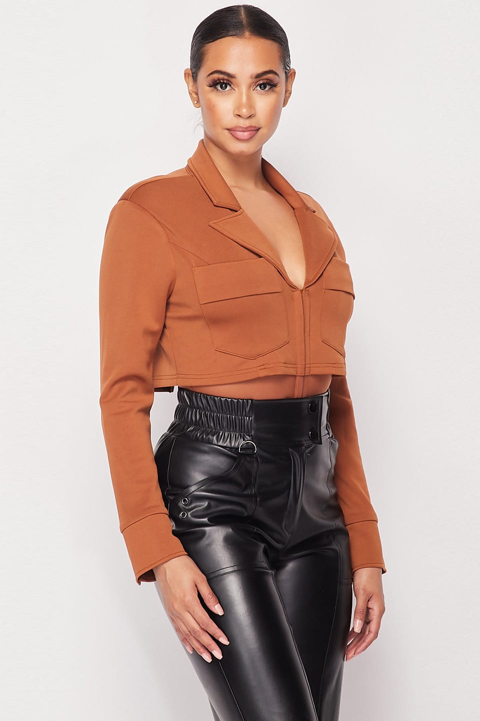 Deep-v Cropped Power Shoulder Blazer Bodysuit product image