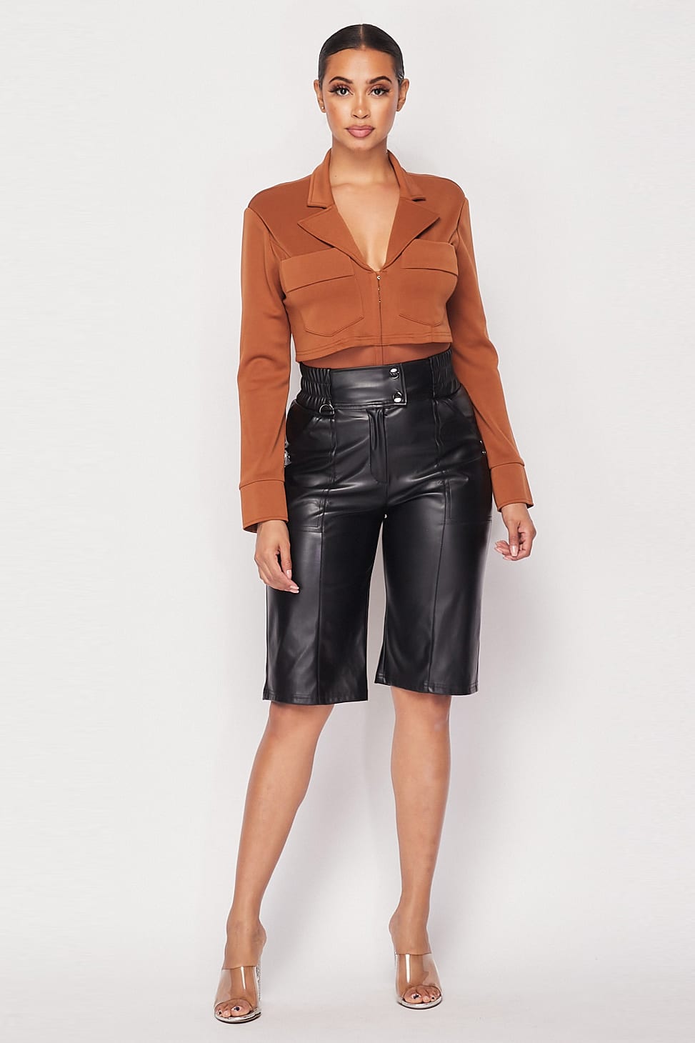 Deep-v Cropped Power Shoulder Blazer Bodysuit product image