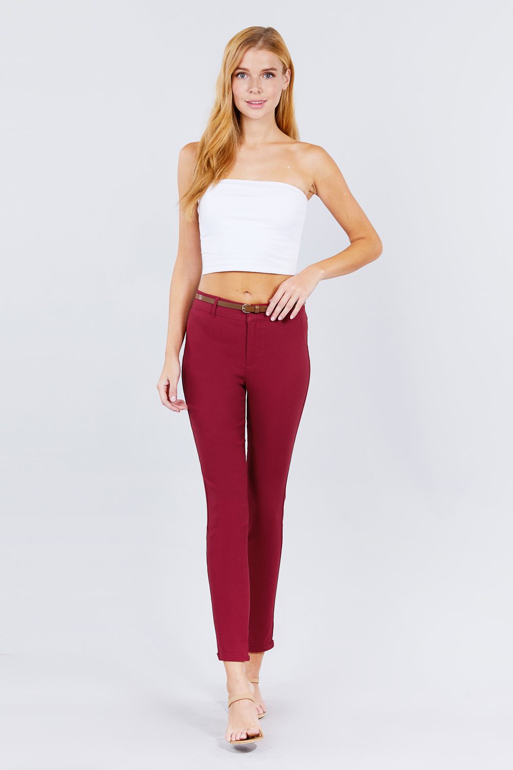 Belted Textured Long Pants product image