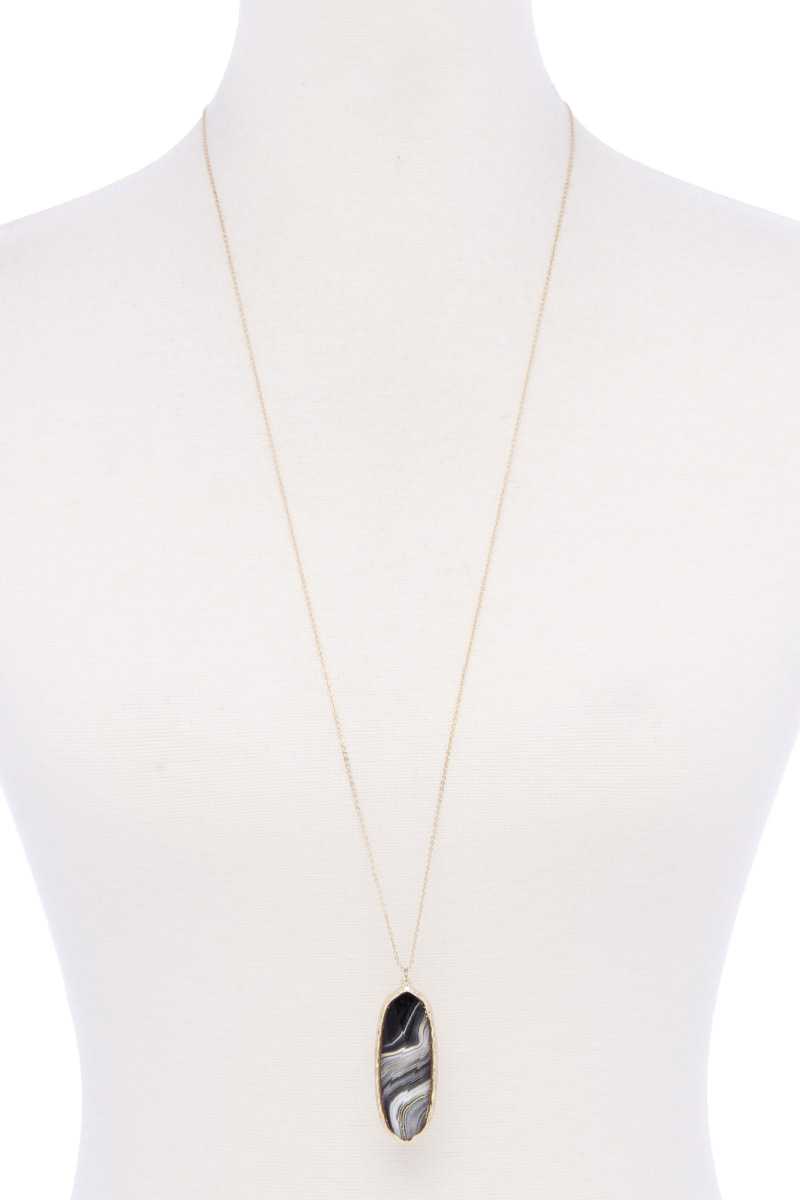 Acetate Oval Metal Edge Pendant Necklace product image