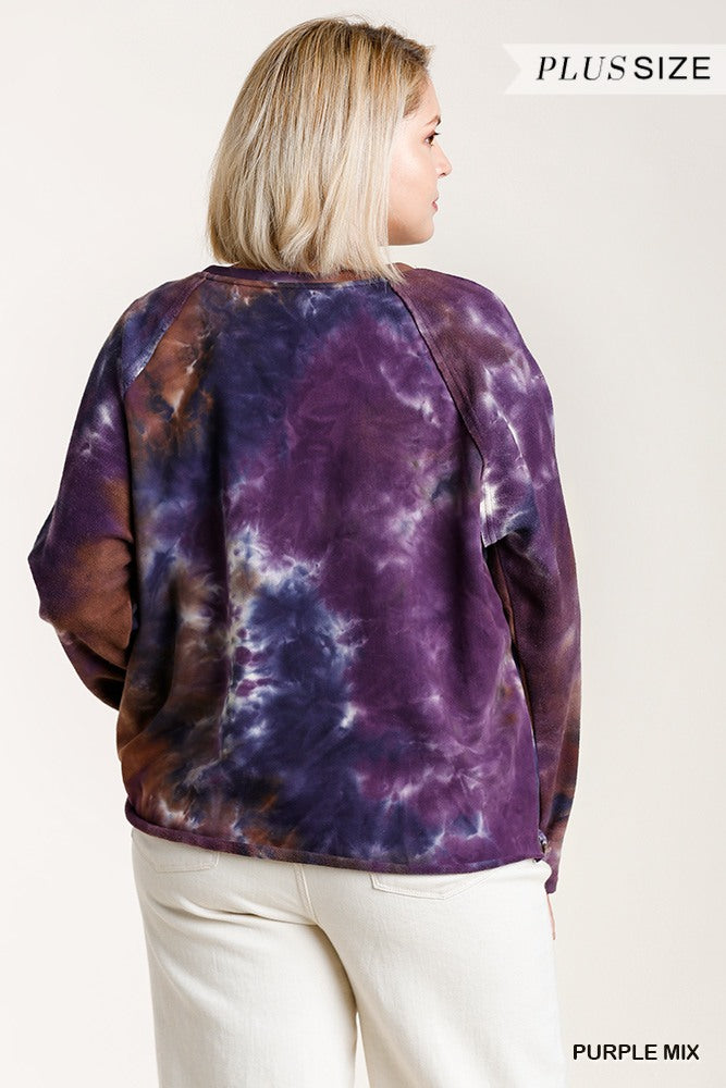 French Terry Tie-dye Raglan Long Sleeve Top With Raw Hem product image