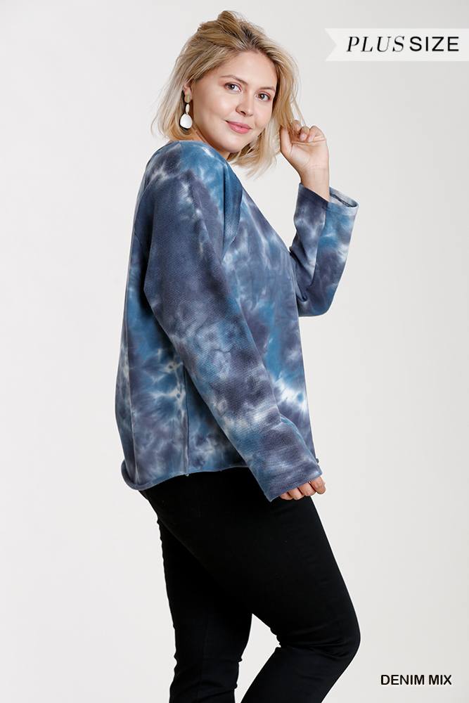 French Terry Tie-dye Raglan Long Sleeve Top With Raw Hem product image