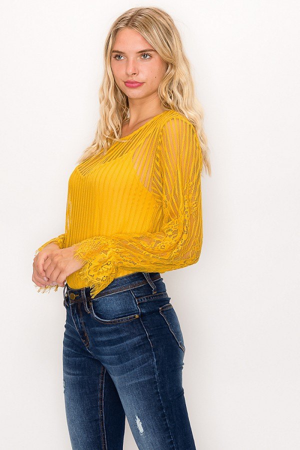 Lace Trim Shadow Stripe Bodysuit product image