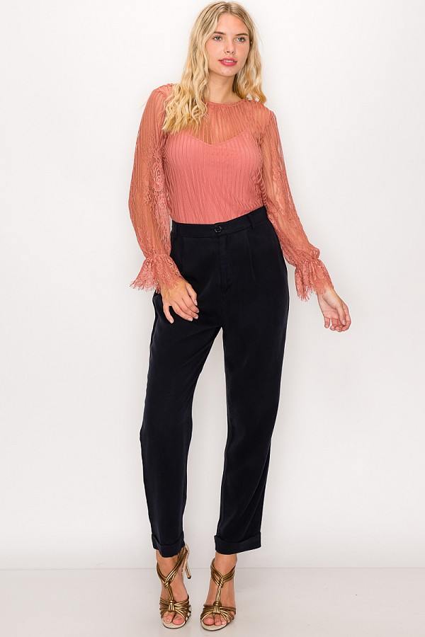 Lace Trim Shadow Stripe Bodysuit product image