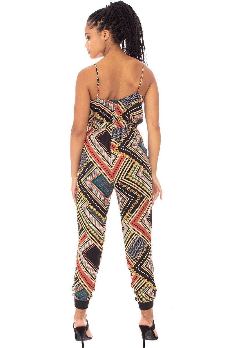 Boarder Print Wrap Drawstring Waist Jumpsuit product image