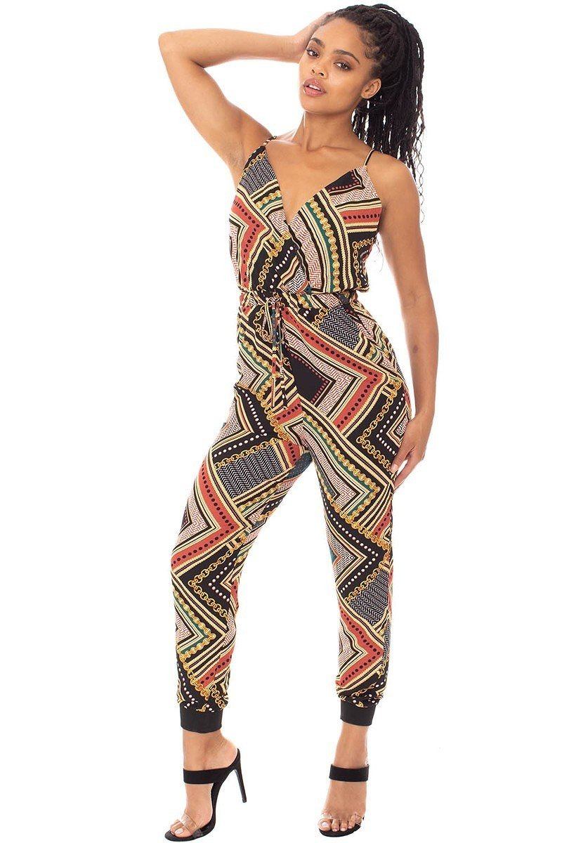 Boarder Print Wrap Drawstring Waist Jumpsuit product image