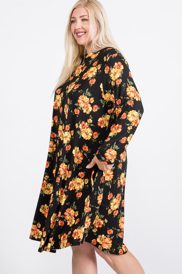 Floral Mock Neck Hidden Pocket Round Hem Midi Dress product image