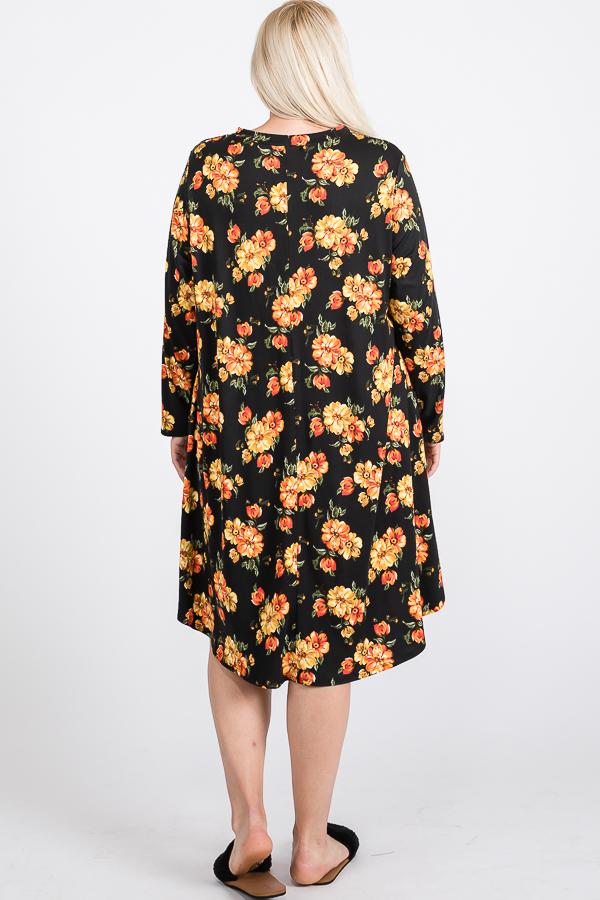 Floral Mock Neck Hidden Pocket Round Hem Midi Dress product image