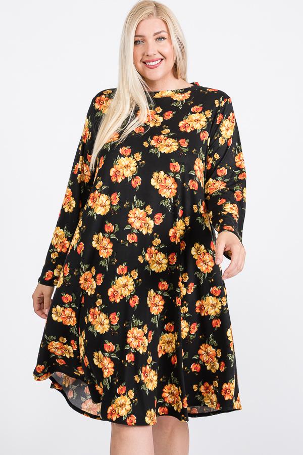 Floral Mock Neck Hidden Pocket Round Hem Midi Dress product image