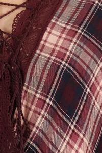 Plaid 3/4 Sleeve Top With Hi-lo Hem, V-neckline, And Relaxed Fit product image