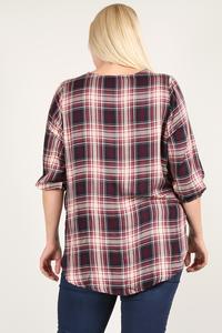 Plaid 3/4 Sleeve Top With Hi-lo Hem, V-neckline, And Relaxed Fit product image