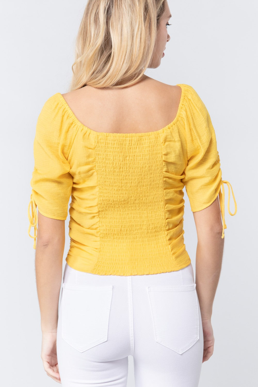 Elbow Slv Smocked Ruched Woven Top product image
