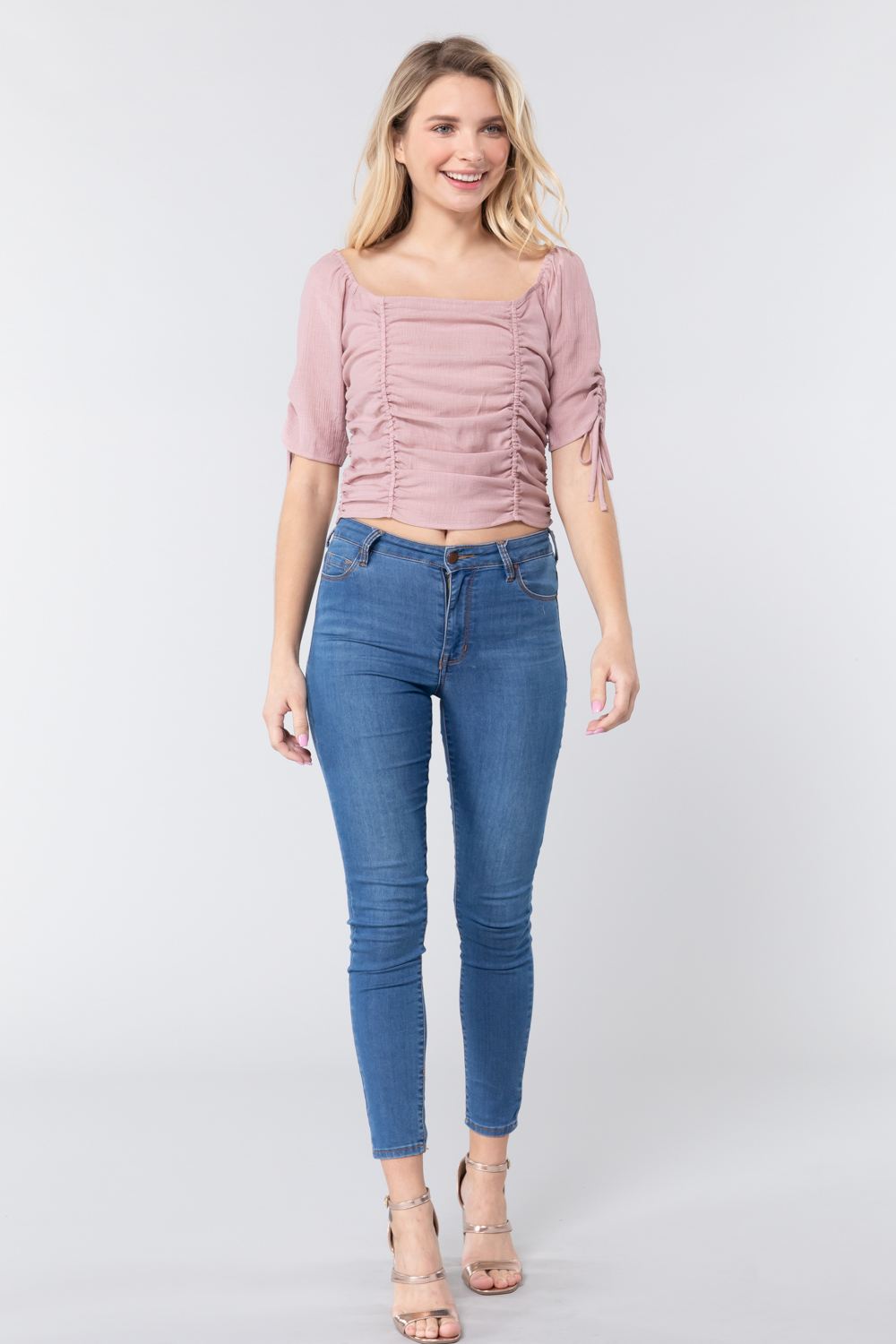 Elbow Slv Smocked Ruched Woven Top product image