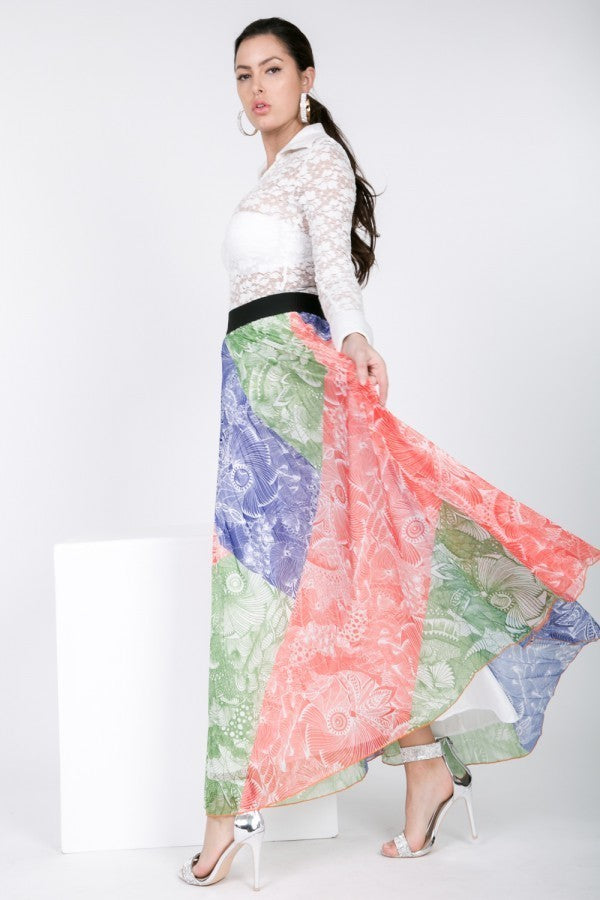 Color Block Pleated Maxi Skirt product image