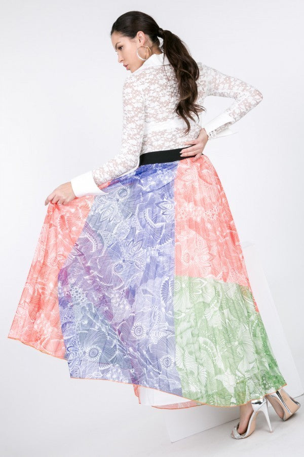 Color Block Pleated Maxi Skirt product image