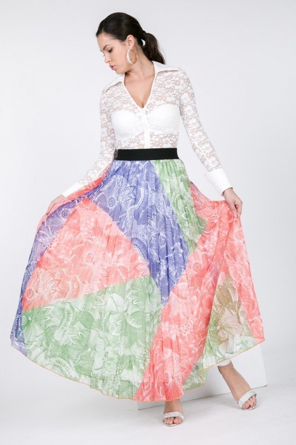 Color Block Pleated Maxi Skirt product image