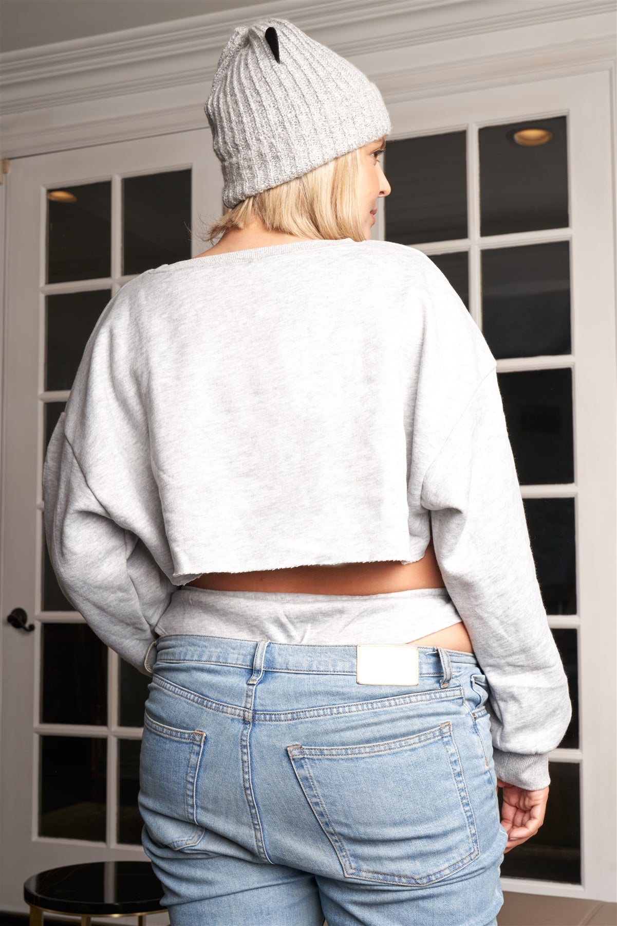 Plus Grey Floral Embroidery Arm Warmer Sweater & Sleeveless Crop Cami With Lounge Briefs Three-piece Set product image