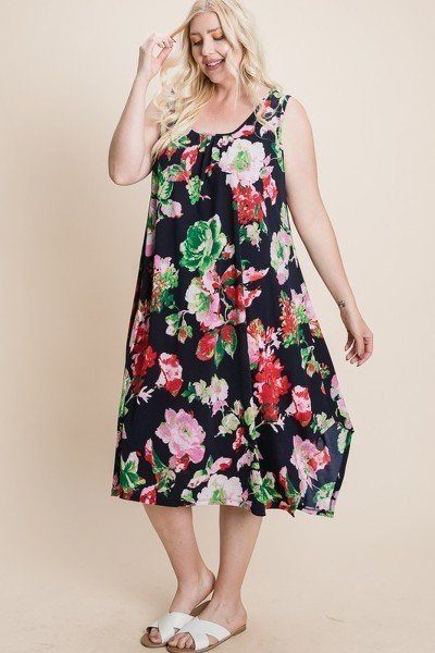 Plus Size Floral Bulgari Printed Tank Midi Dress With Asymmetrical Hem product image