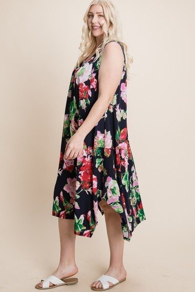 Plus Size Floral Bulgari Printed Tank Midi Dress With Asymmetrical Hem product image