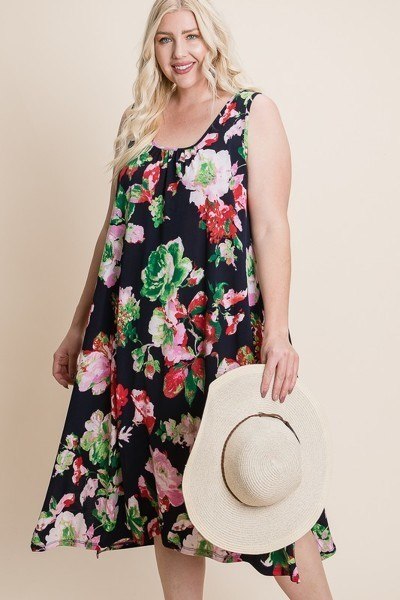 Plus Size Floral Bulgari Printed Tank Midi Dress With Asymmetrical Hem product image