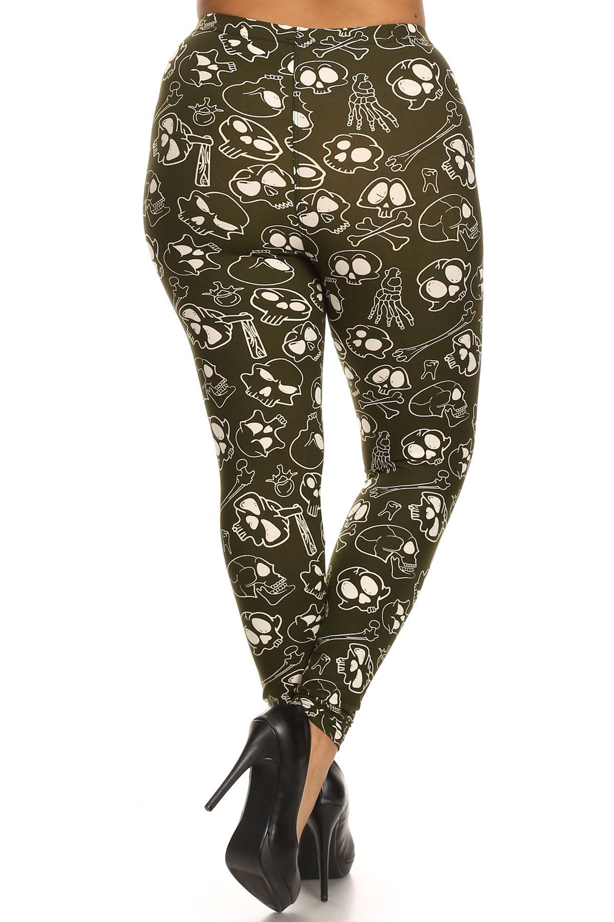Skulls And Bones Graphic Printed Knit Legging With Elastic Waist Detail. High Waist Fit. product image