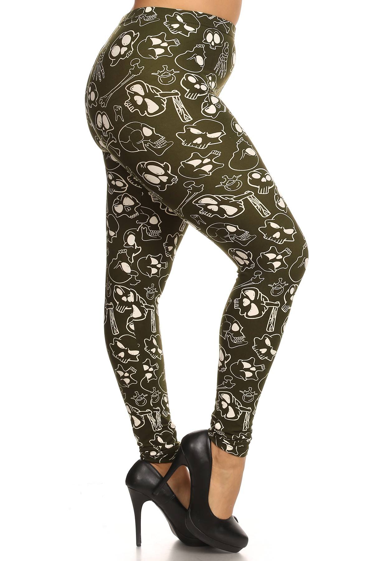 Skulls And Bones Graphic Printed Knit Legging With Elastic Waist Detail. High Waist Fit. product image