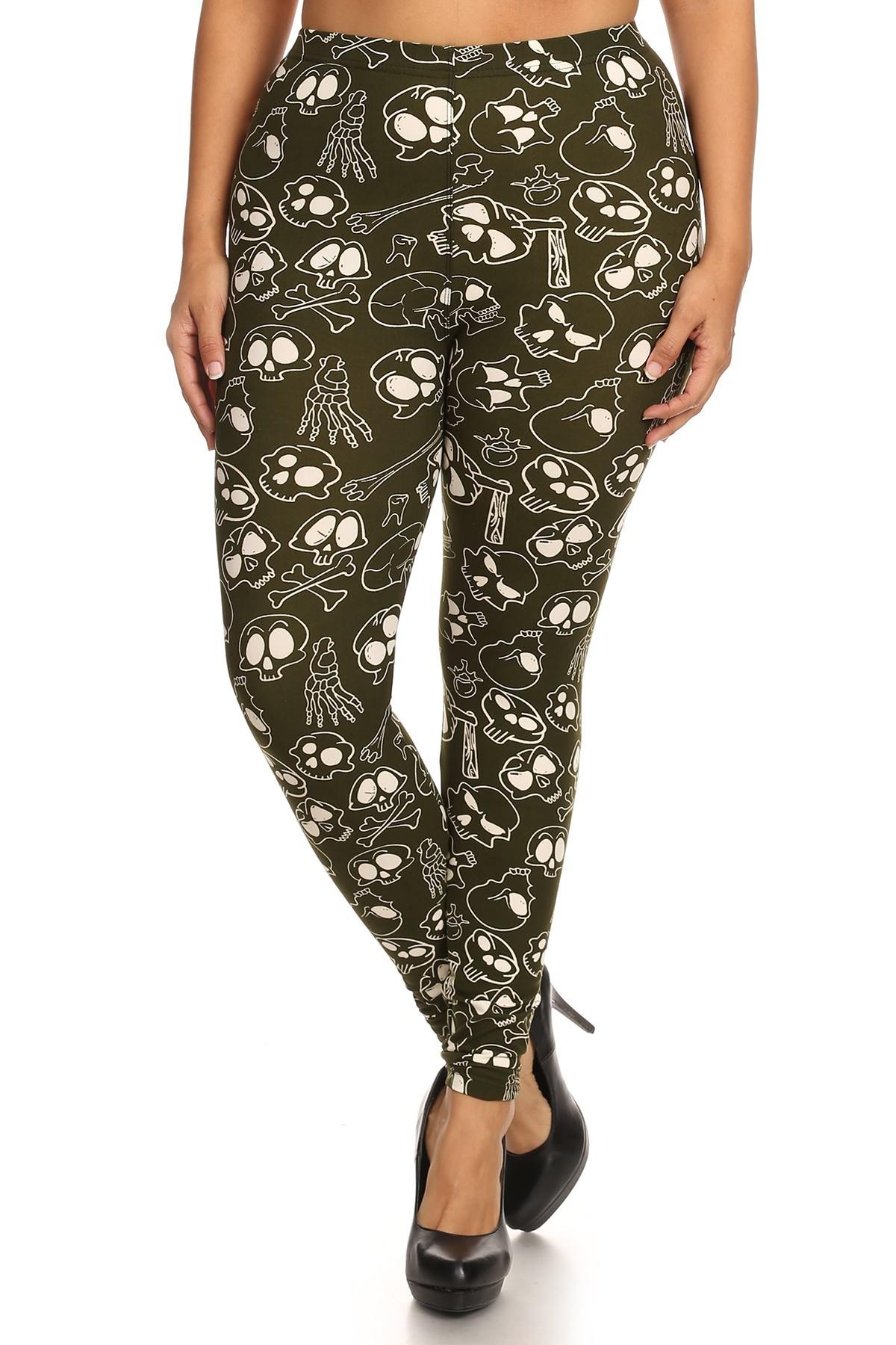 Skulls And Bones Graphic Printed Knit Legging With Elastic Waist Detail. High Waist Fit. product image