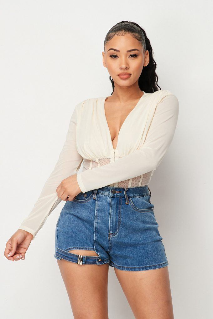 Fishnet Sheer Mesh Back Deep V Neck Bodysuit product image