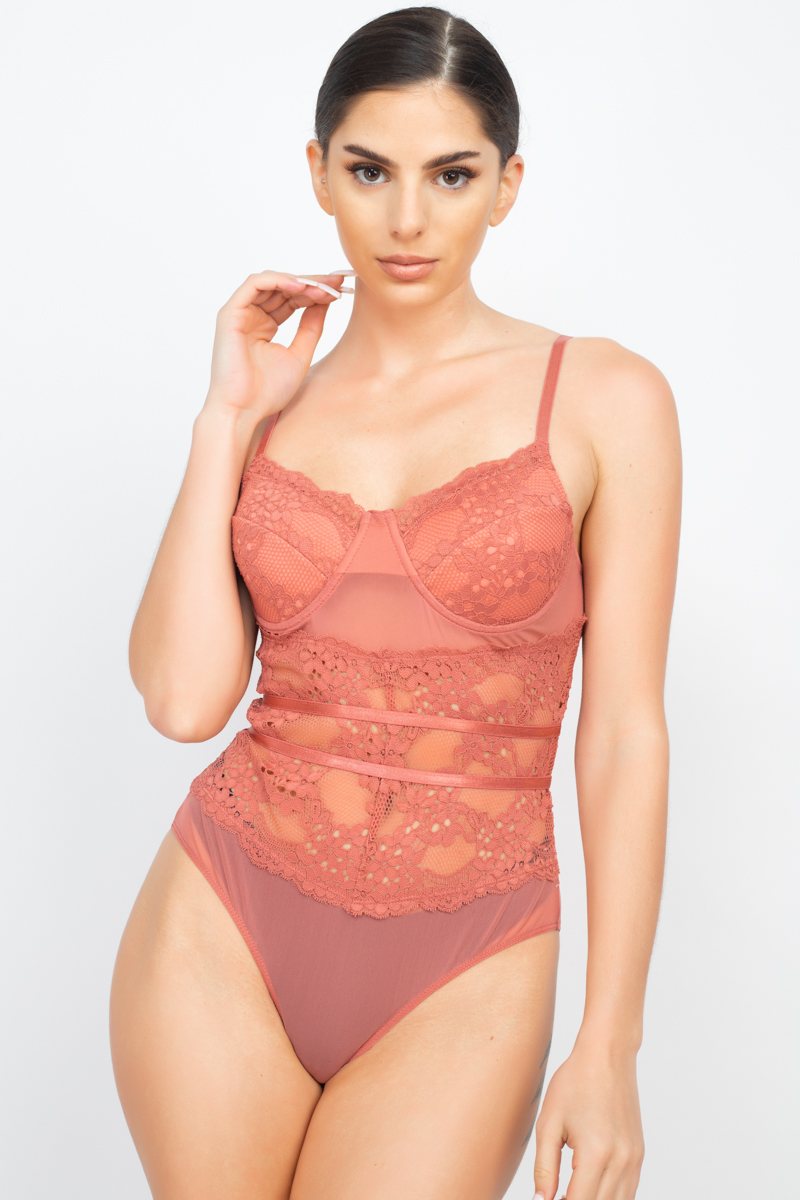 Sheer Lace Floral Padded Bodysuit product image