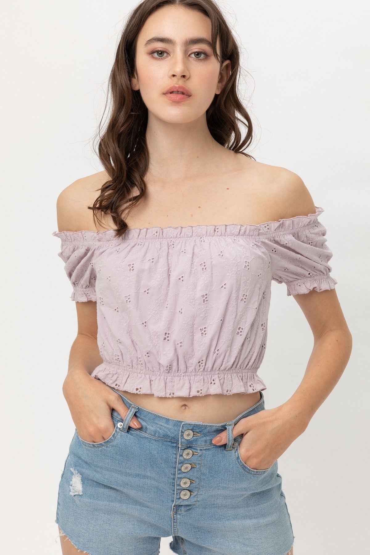 Off Shoulder, Cropped Top Puff Sleeve Off Shoulder, Cropped Top Puff Sleeve