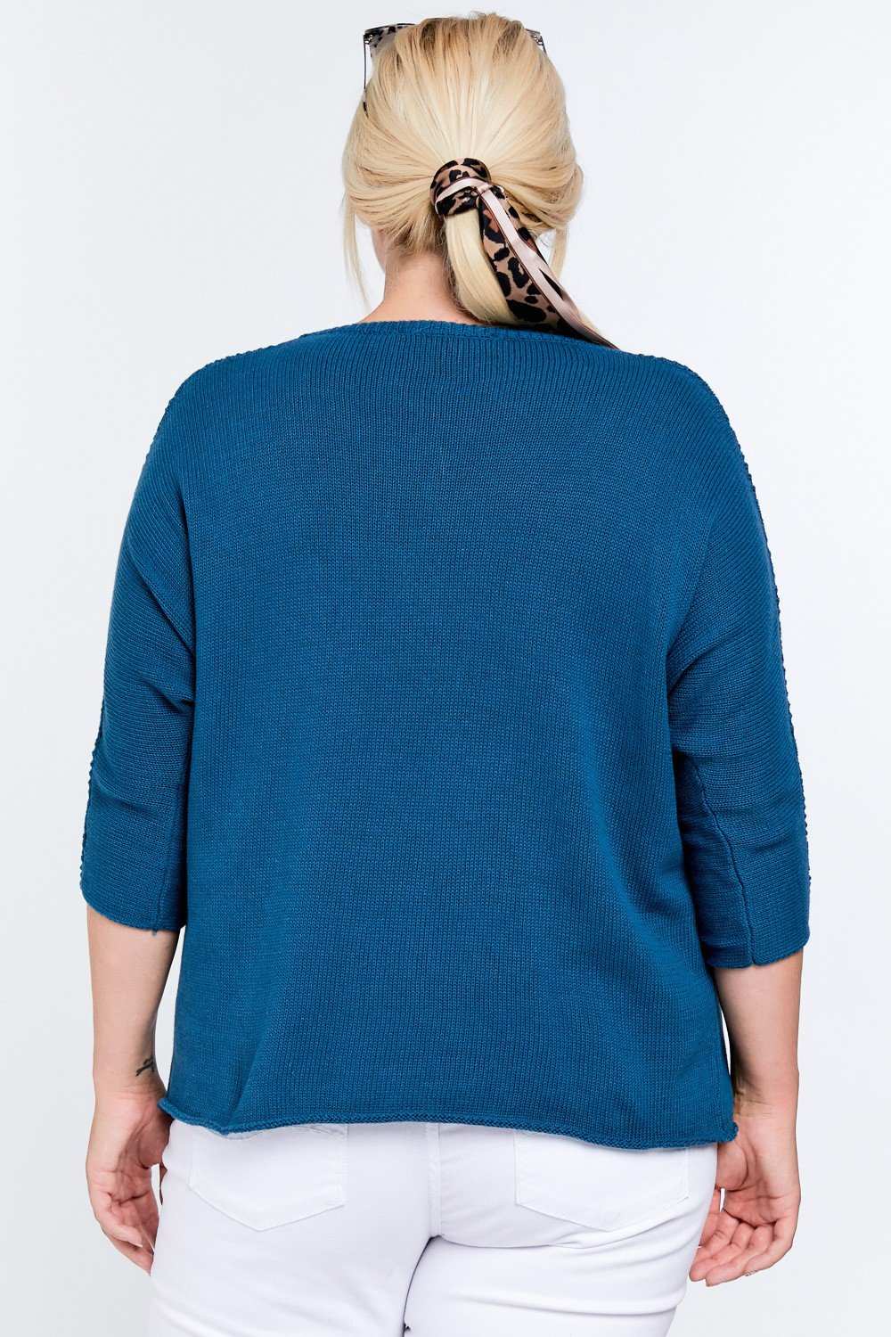 Solid Round Neck 3/4 Sleeve Sweater Top product image