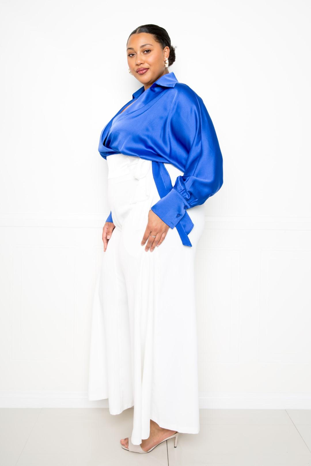 Satin Long Sleeve Tie Waist Wrap Top product image