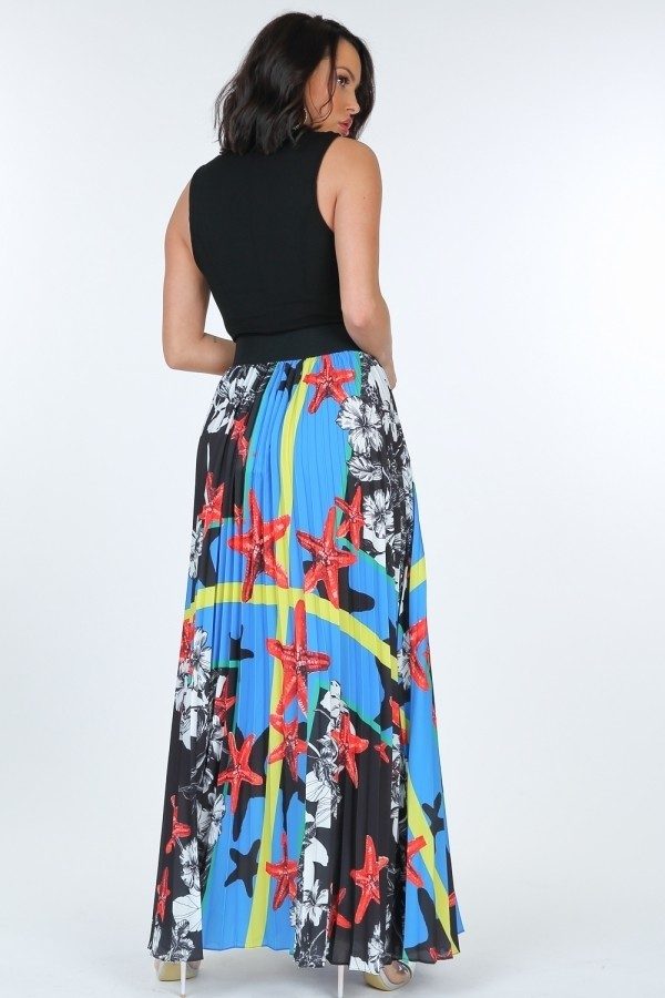 Pleated Print Maxi Skirt With Leather Waist Band product image